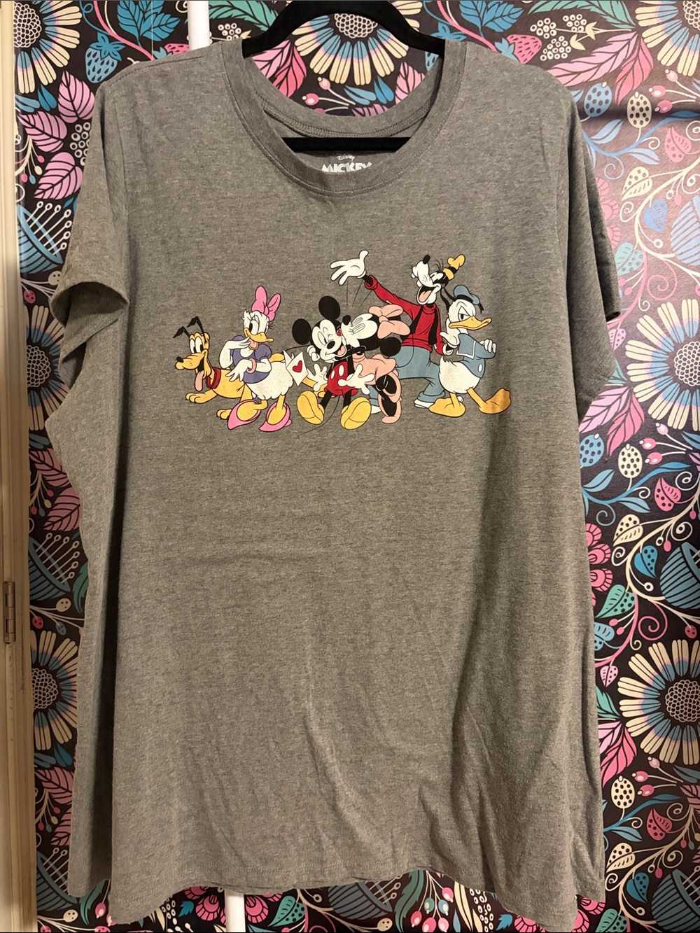 Disney Gray Short Sleeve Tee with Colorful Mickey & Friends